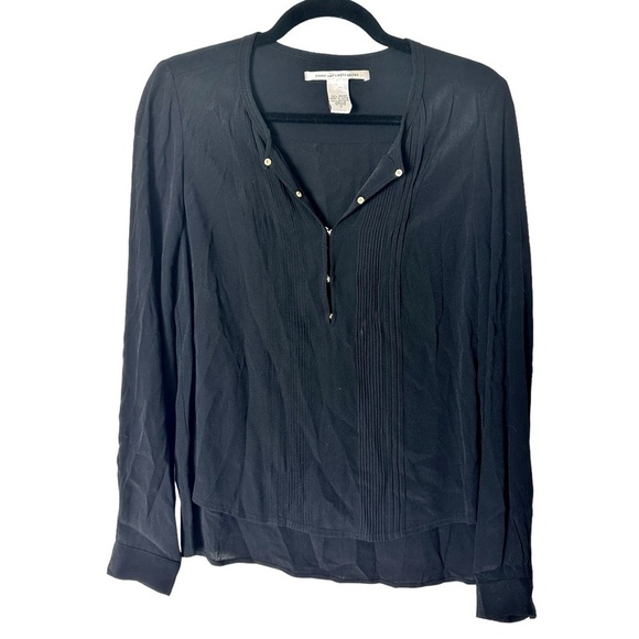 Diane Von Furstenberg Hi Low Blouse Women's Size 2 Black Chiffon Gold Luxury - Picture 1 of 9